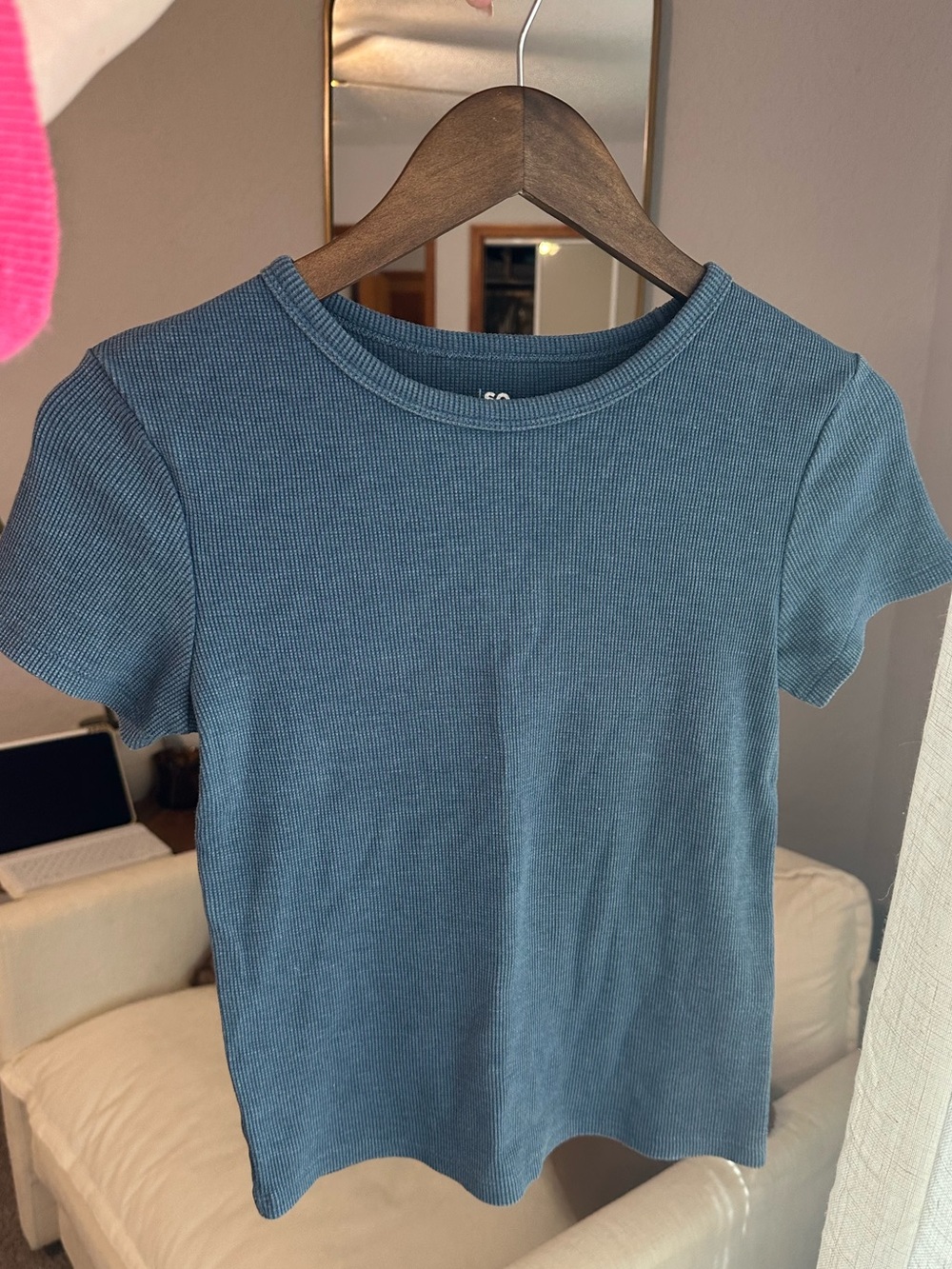 SO Blue Ribbed Short Sleeve Top
